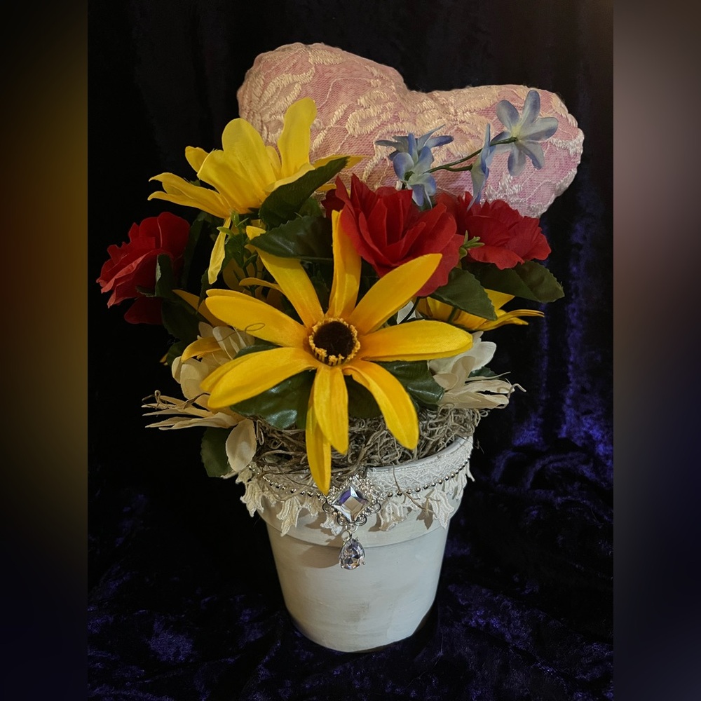 Floral Arrangement with Yellow and Red Accents